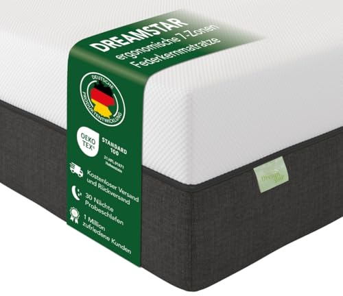DREAMSTAR Premium 1000er Taschenfederkernmatratze I ergonomische 7-Zonen Tonnentaschenfederkernmatratze I Höhe 22 cm I Härtegrad 4 (H4) 100-140 kg I 140 x 200 cm