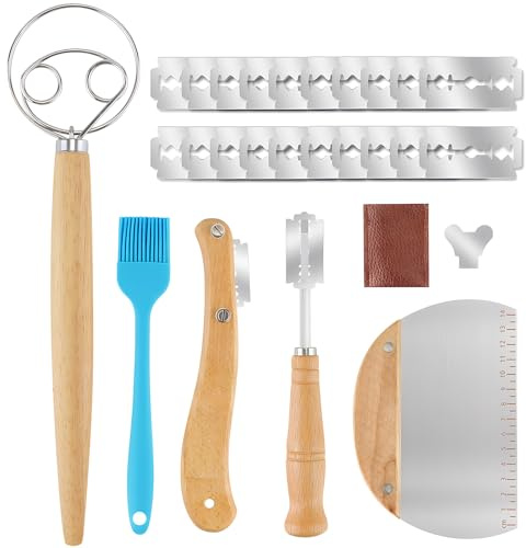 K KUMEED 27-teiliges Bäckermesser Set, Broteinschneidemesser mit 20 Ersatzklingen, Dänischer Teigbesen & Teigschneider, Brotbackzubehör für Sauerteigbrot & Artisan Brot