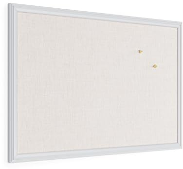 U Brands Farmhouse Linen Bulletin Board, 76 x 51 cm, White Wood Style Frame, Includes Push Pins
