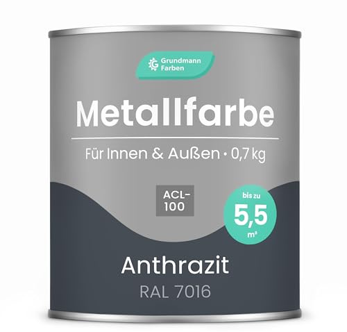 Grundmann Metallfarbe ACL 100 - Anthrazit 0,7 Kg - Seidenmatt - 4in1 Metallschutzlack inkl. Rostschutz und Grundierung - RAL 7016 Anthrazitgrau