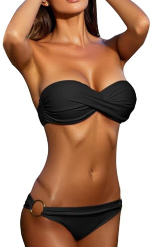 Minetom Damen Bikini Set Zweiteiliger Badeanzug Bademode | Schwimmanzug Push Up Oberteil mit Bikinihose Bandeau Trägerlos Swimsuit