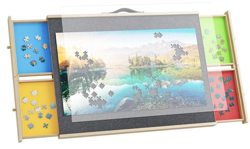 YITAHOME Jigsaw Puzzle Board - 5-Winkel Verstellbarer Neigbarer Puzzletisch mit 4 Magnetschubladen, rutschfeste Filzoberfläche, Lenkrollen - Tragbarer Puzzletisch aus Holz für 1500 Teile