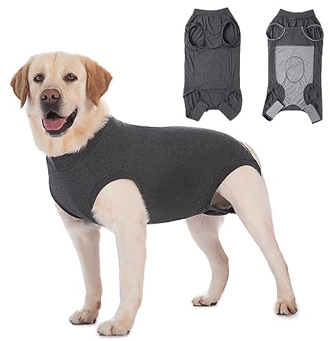 Axcimond Hundebody Nach Op Leckschutz Op Body Hund Kastration Hündin Rüde Medical Pet Shirt Hund Einteiler Wundschutzanzüge für Hunde Mit Klettverschluss Alternativen zu Kegel und Halskrause Grau XL