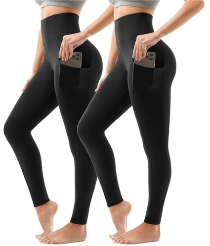 Sanpetix Sport Leggings Damen High Waist, Sporthose Damen Lang Mit Taschen Für Gym Yoga 2er Pack