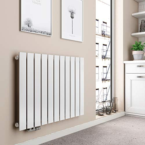 EMKE Design Heizkörper Flach, 630x850 mm Horizontal Flachheizkörper mit Seitenanschluss, Einlagig Paneelheizkörper Wandheizkörper für Bad, Schlafzimmer & Wohnzimmer, Weiß 603W