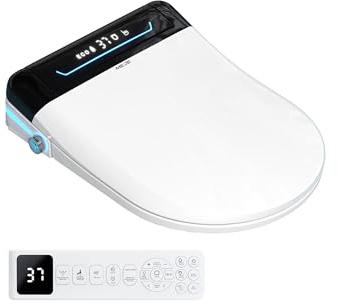 MEJE #001U – Intelligentes Bidet für erweiterte Toilette mit Temperaturanzeige, beheiztem Toilettensitz, automatischem Öffnen und Schließen, temperaturgesteuerter Waschfunktion (weiß)