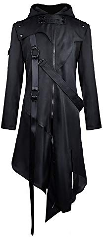 Feynman Herren Vintage Frack Steampunk Gothic Viktorianischen Retro Mittellang Mantel Punk Kapuzenjacke Smoking Uniform Fasching Karneval Cosplay Kostüm Schwarz XL