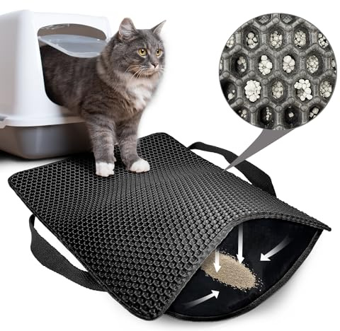 Katzenklo Matte 61×38 CM, Waben Doppelschicht Rutschfeste Katzenstreu Matte, Wasserdicht und Urindicht Katzenmatte Katzenklo, Katzenstreumatte ür den Boden leicht zu reinigen, Schwarz