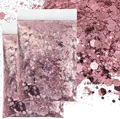 GIUSOBG 100g Glitzer zum Basteln Rosa Chunky Glitzer Feine Glitzer Pulver | Schillernde Glitzerflocken, Kosmetik Make up Glitter für Gesicht Körper, Augen, Party, Nail Art, Craft Glitter für Harzepoxid