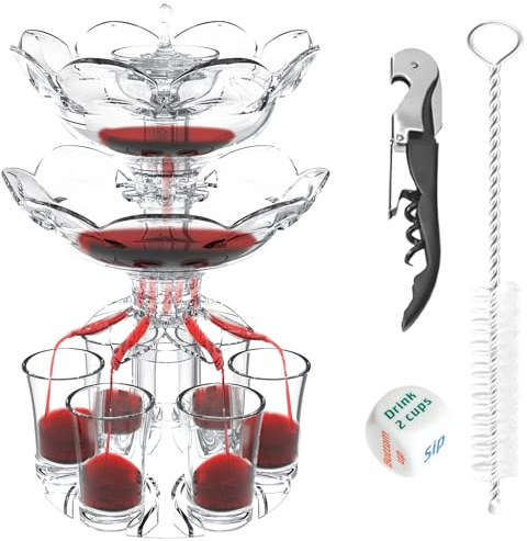 6 Schnapsglasspender mit Halter, Cocktailspender, aktualisierter doppelschichtiger Weinspender, Flüssigkeitsgetränketrenner für Partys und Bars, mit praktischem Flaschenöffner und Fun Würfel