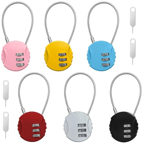 TAIVIN 6er-Pack Zahlenschloss,Vorhängeschloss Klein,3-Stellige Schloss | mit Zahlencode für Koffer,Fitnessstudio,Reisen,Schulspinde