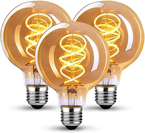 KANQIAO Edison Vintage Glühbirne E27, E27 LED Vintage Dimmbar G80 4W Retro Glühbirne LED Filament Lampe Warmweiß Ideal für Nostalgie und Retro Beleuchtung im Haus Café Bar,Bernstein-3 Stück(ZT)