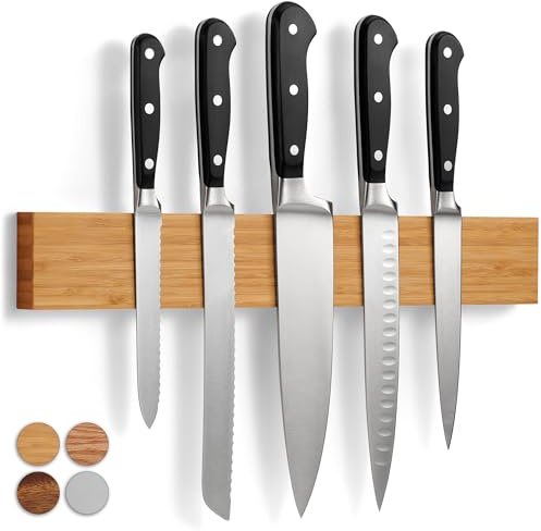 LARHN Magnetleiste Messer aus Bambus mit Extra Starkem Magnet - 40 cm - Messerhalter Magnetisch Holz für Utensilien und Werkzeuge - Unbestückte Messerblöck