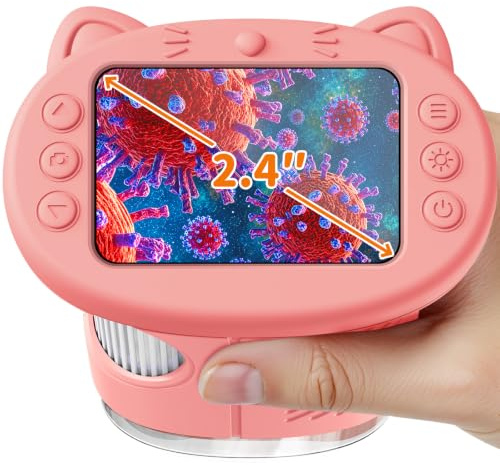 Vorth Mikroskop für Kinder Lupe, 2.4 Größer IPS Bildschirm Digitales Tragbares Taschenmikroskop mit 1000-facher Vergrößerung, Handy Experimente Kindermikroskop Spielzeug ab 3 Jahren - Rosa