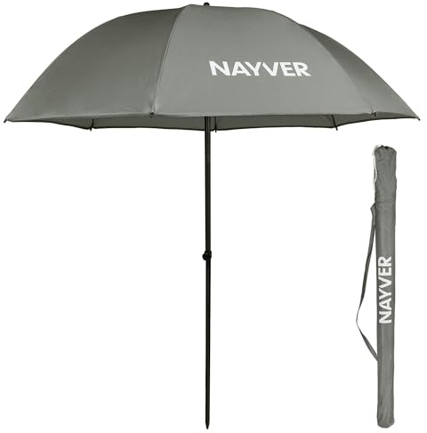 NAYVER Angelschirm mit Tasche – Leichter Outdoor Schirm 1,67 m Ø - Regenschutz & Sonnenschutz - 2 m Höhe mit Erdspeer - Camping Schirm für Angeln, Strand & Freizeit