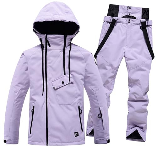 Dressnu Ski anzug anzug männer und frauen modelle einfarbig winddicht wasserdicht warm atmungsaktiv, Violett, Large