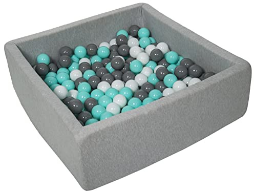 Velinda Bällebad Ballpool Kugelbad Bällchenbad Kinder-Pool mit 200 Bällen/90x90cm (Farbe der Bälle: weiß,grau,türkis)