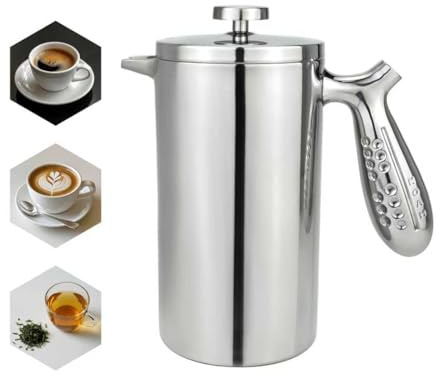 NOAH French Press Edelstahl 1L, doppelwandig Kaffeebereiter, Spülmaschinenfest + 2 Extra Filter, Thermo Kaffeekanne 5 Tassen