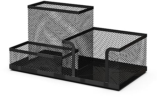 Detectalia Schreibtisch Organizer und Stiftehalter aus Metallgitter, Schwarz - Kompakter Multifunktionshalter für Stifte, Bürozubehör und Schulbedarf