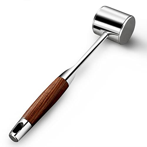 AYADA Profi Fleischklopfer Edelstahl Meat Tenderizer Schnitzelklopfer | Doppelseitig Metall Steakhammer, Meat Hammer Mallet mit rutschfest Holzgriff, spülmaschinenfest Fleischhammer Küchenhelfer