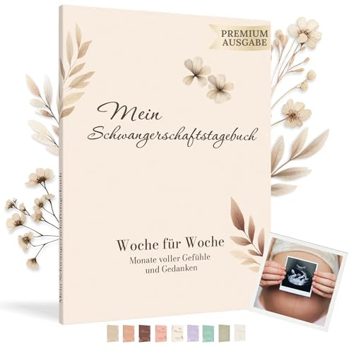 HuBorns - Schwangerschaftstagebuch um Jeden Moment Woche für Woche Festzuhalten mit Platz für Fotos und Ultraschall, Schwangerschaftsbuch zum Ausfüllen und Festhalten (Beige, Deutsch)