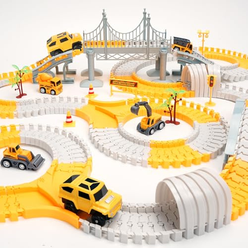 329 Stück Rennbahn-Set für Kleinkinder, Auto-Spielzeug, Flexible Autospuren mit 6 Autos, Geschenke für Kinder 3 4 5 6 Jahre alt Jungen Mädchen