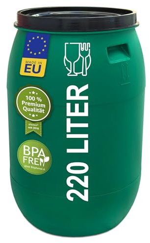 Plasteo 220 Liter Regentonne Wasserfass Weithalsfass Futtertonne mit Stülpdeckel, HDPE BPA-Frei