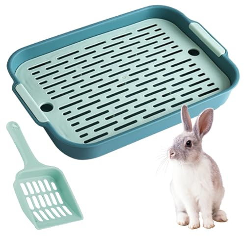 Kaninchen Toilette mit Schaufel, Hasentoilette Klein Katzentoilette Kunststoff Gitterrost Kaninchen Klo Hamster Toilette Meerschweinchen Toilette Rabbit Litter Box (Grün)