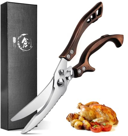 DRAGON RIOT Geflügelschere Profi Küchenschere Edelstahl Fleischschere mit Gezacktem Rand Knochenschere mit Geschenkbox Geflügelschere für Huhn, Fleisch, Knochen, Gemüse, Fisch, Türkei