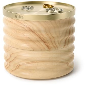 Umbra Tesora Schmuckbox, Halsketten- und Ohrringhalter, Accessoire-Organizer mit zwei stapelbaren Holzfächern und Metalldeckel, Natur/Messing