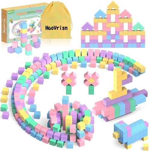HaoVrisn 100 Stück Magnetische Bausteine Blöcke für Kinder, Magnetbausteine Magnet Spielzeug Kinder, Magnetisches Spielzeug ab 3 4 5 6 7 8 Geschenk für Jungen und Mädchen (2.5CM*2.5CM)