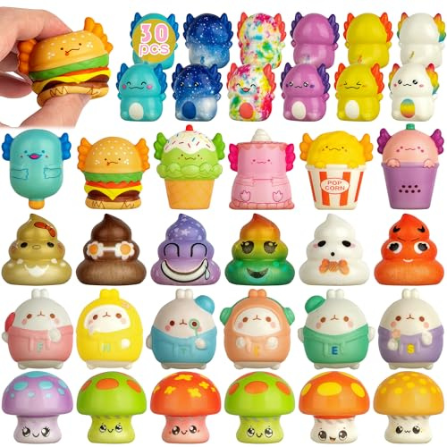 yuechen 30 Squishy Toys Set, Squeeze Toy Tier, Anti Stress Fidget Spielzeug, Stress Relief Squishies, Mitgebsel Kindergeburtstag, Geburtstag Mitgebsel Kinder, Party Gastgeschenke