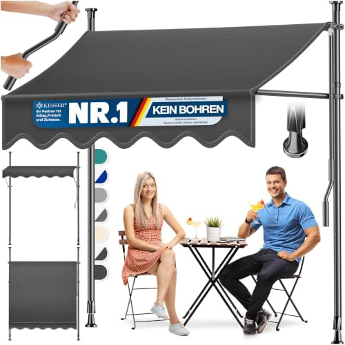 KESSER® Sonnenschutz Markise manuell ausziehbar 250cm | Sonnensegel UV Schutz Sonnenschutz | Klemmmarkise für Outdoor, Terrasse, Balkon, Garten höhenverstellbar ohne Bohren, Anthrazit