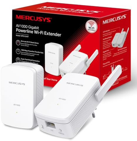 Mercusys Powerline WLAN MP510 KIT, 1000 Mbit/s HomePlug AV2, 300 Mbit/s WLAN, Gigabit Port, Plug & Play