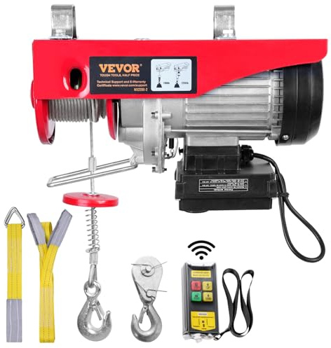 VEVOR 230V Elektrische Seilwinde 500kg bis 1000kg Hubhöhe 12m Seilzug Motorwinde 1600W Motor Flaschenzug 10m/min Hubgeschwindigkeit Hebezug mit Kabelloser Fernbedienung Seilhebezug Kettenzug