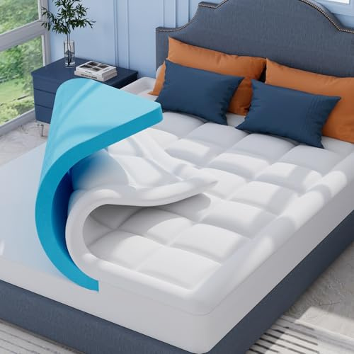 ELEMUSE Gel Matratzen Topper 180x200cm, H3-weiß,7cm Höhe | Topper mit waschbarem flauschigem Bezug und Gelschaum – für Boxspringbetten, unbequeme Betten und Schlafsofas