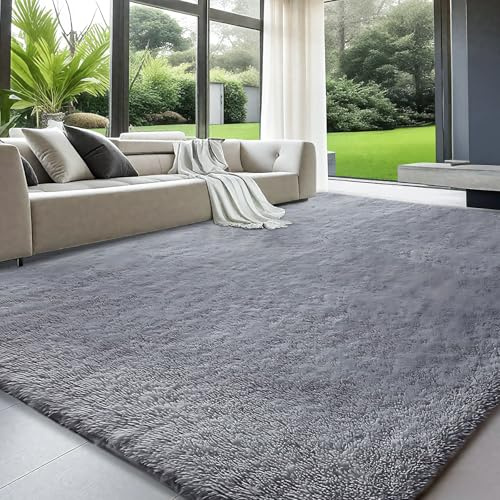 ZRSDIXKI Teppich Wohnzimmer 160 x 230 cm in Hellgrau - Flauschiger Hochflor Teppich, extra weich, waschbar, rutschfest, kuschelig für Schlafzimmer und Kinderzimmer