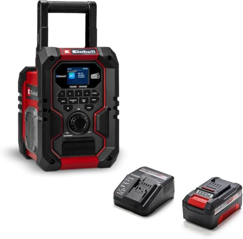 Einhell Akku-Baustellenradio TE-CR 18 Li DAB+/FM/BT Power X-Change (18 V, DAB+, FM, Bluetooth, AUX, USB, automatische Sendersuche, TFT-Farbdisplay, IP65, inkl. 4,0 Ah Akku & Ladegerät)
