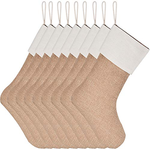Sunshane 9 Stück Sackleinen Weihnachtsstrümpfe Xmas Kamin Hängende Strümpfe Dekoration Strümpfe für Weihnachtsdekoration DIY Handwerk Flachs