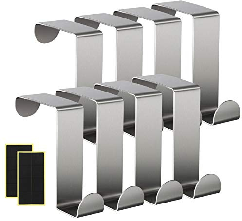 Homewit Türhaken zum Einhängen 8er Setck Edelstahl für 20 & 40mm Türen | Edelstahl-Material, 16 Schaumschutzpolster, kratzfest, wendbar, geeignet für Schränke Schubladen Badezimmer