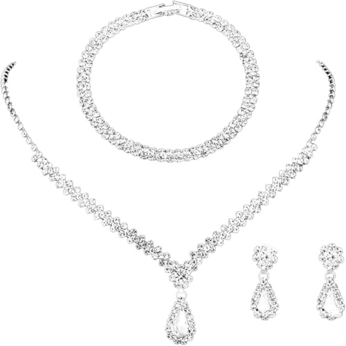 TOEECY Infinity Brautschmuck Set Kristall Halskette Armband Ohrringe Hochzeit Schmuckset Elegant Strass Damen Accessoires