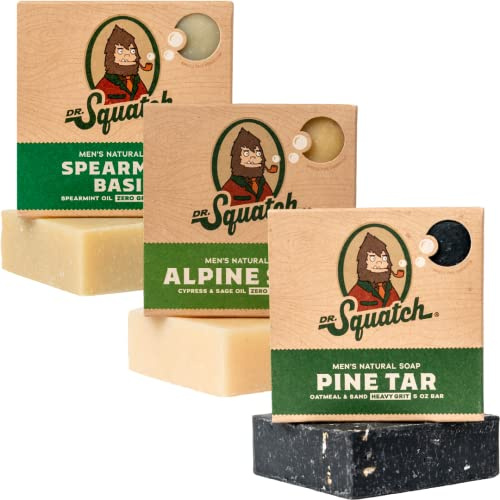 Dr. Squatch Natürliche Seife für Männer - kaltgerührte feste Seife mit natürlichen Ölen – Geschenke für Männer – Pine Tar, Alpine Sage, Spearmint Basil (142g, 3er-Pack)