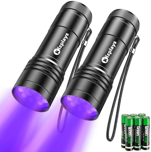 UV Taschenlampe 2 Stück Mini UV Schwarzlicht Taschenlampe mit 12 LEDs, Ultraviolettes Licht mit 395nm für Geocaching, Heimtierurindetektoren, Haustiere Urin-Detektor usw. Inklusive 6 AAA Batterie