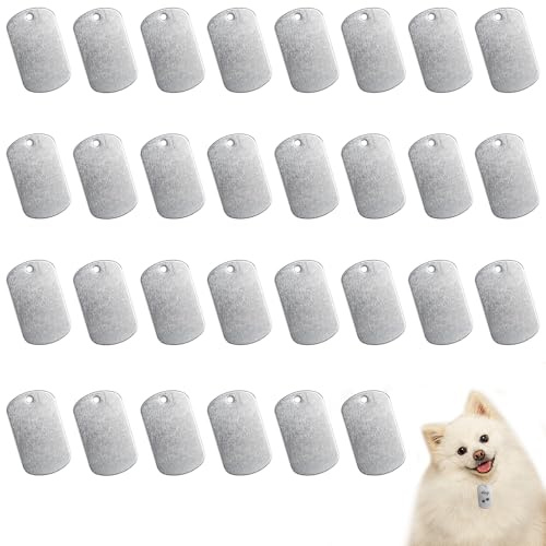 HEKOBAG 30 Stück Alu Tags Hundemarken Rohlinge Blanko Dog Tag Rohling | Rechteckig Stanzrohlinge mit Loch Schlüsselanhänger Aluminium Rohlinge Erkennungsmarken Silber Schildform