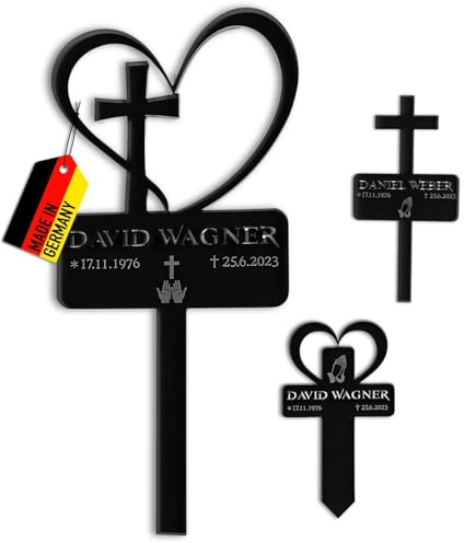Customdo Grab Kreuz mit Gravur aus Acrylglas - Verschiedene Grabstecker Motive mit Name Bild Datum Personalisierung - Grabschmuck graviert wetterfest für Mensch Urnengrab Friedhof Garten