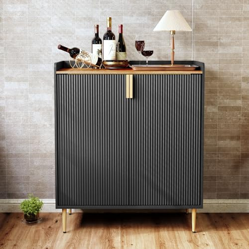 HOLTICO Weinschrank mit Weinregalen für 9 Flaschen, Barschrank Moderne Kaffeetresen-Schrank, Alkoholschrank Flaschenregal Holz, Sideboard-Buffetschrank für Küche, Esszimmer, Wohnzimmer
