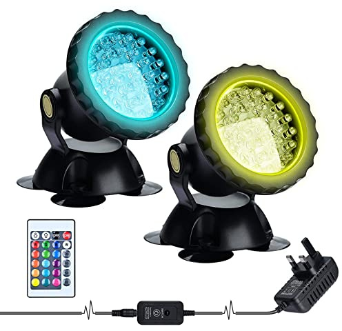 Lychee LED Lighting Gartenteich Lampe RGB Aquarium Licht, Fernbedienung Unterwasser Spot Licht IP68 Wasserdicht für Gartenteich Aquarium Beleuchtung, EU stecker (2 stücke)