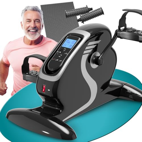 ELONEO 2in1 Arm- und Beintrainer mini Bike Pedaltrainer mit Motor, inkl. Trainingsdisplay, Massage-Handgriffe Anti-Rutschmatte, ideal für Senioren, Mini Heimtrainer schwarz