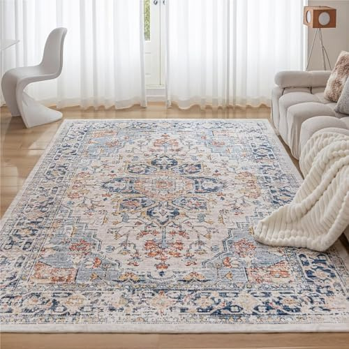 CHOSHOME Teppich Kurzflor Weich rutschfest - Boho Teppiche Wohnzimmer | Fußbodenheizung Geeignet, Maschinenwaschbar Teppich Für Esszimmer Schlafzimmer Büro, 160x230CM, Vintage Mehrfarbig