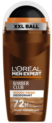 L'Oréal Men Expert 72H Deoroller für Männer, Deo Roll-On gegen Schweißgeruch, Schwitzen und Achselnässe, Herren Deo mit holzigem, frischem Duft und ätherischem Zedernholzöl, Barber Club, 50 ml